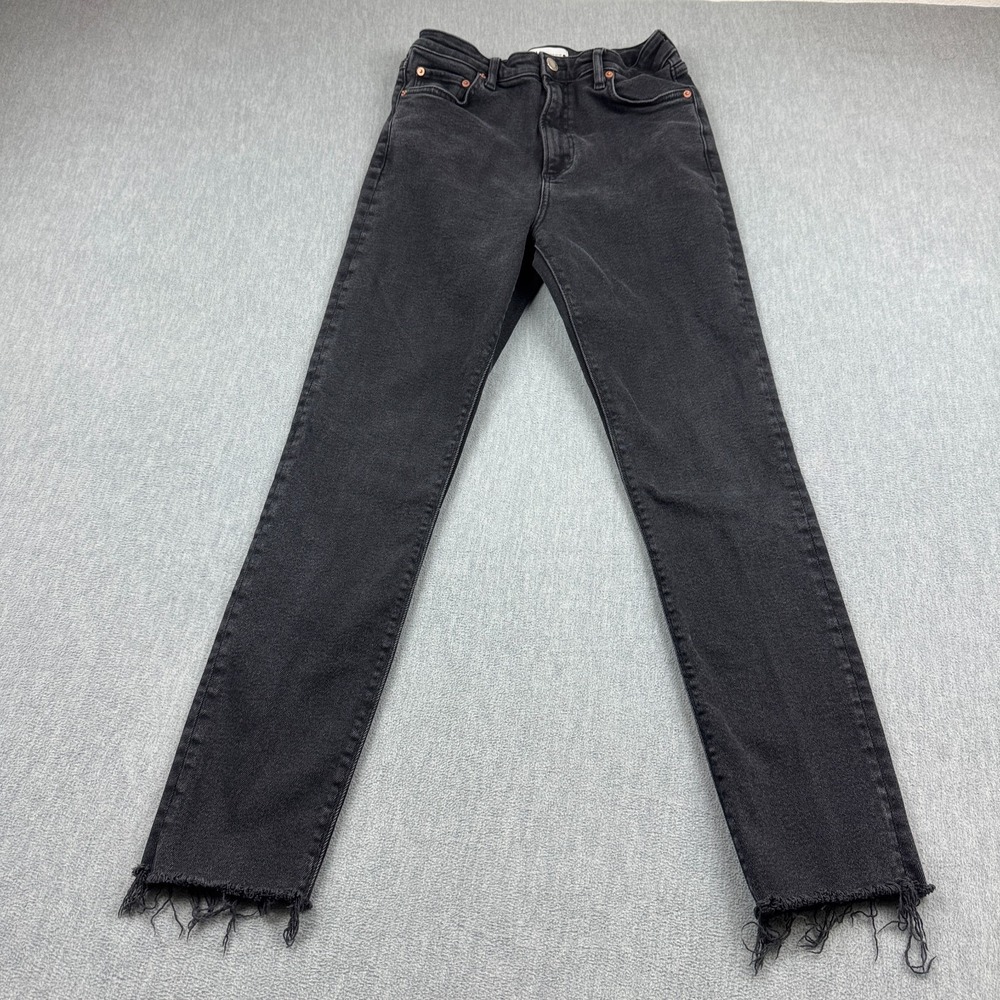 Zara Jeans Womens 6 Fit 28X28 Black Skinny Denim Mid Rise Raw Hem Casual Classic